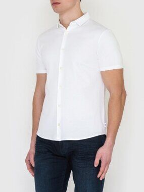 EMPORIO ARMANI 100% Cotton Preppy Slim Fit White Button-Front Polo Shirt Size M